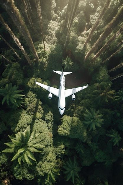 Foto vista aerea di un aereo sopra la foresta