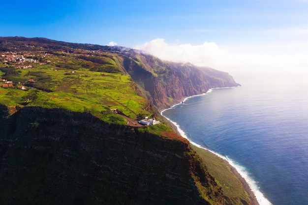 Aerial view of the ponta do pargo lighthouse in the madeira islands portugal