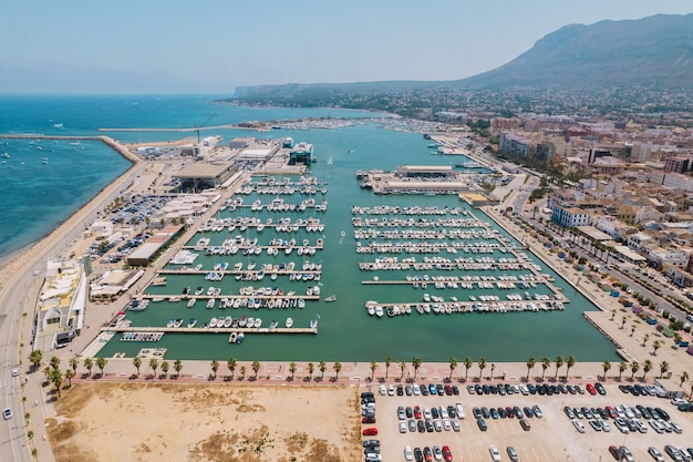 Aerial view of the port an the city of Denia Alicante Spain Summer tourist destination