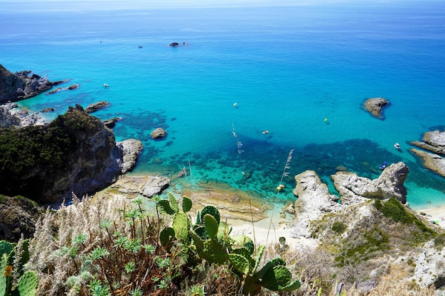 Aerial view of Praia I Focu beach on Calabria Coast Capo Vaticano Italy