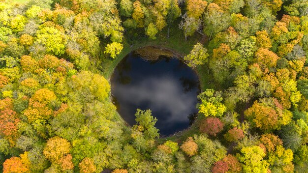 Aerial view of the prehistoric meteorite impact crater lake