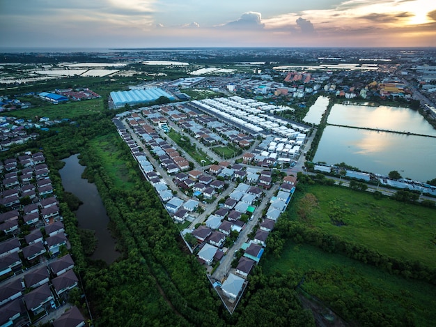 Aerial view over the private houses