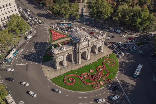 Aerial view of Puerta de Alcala in Madrid