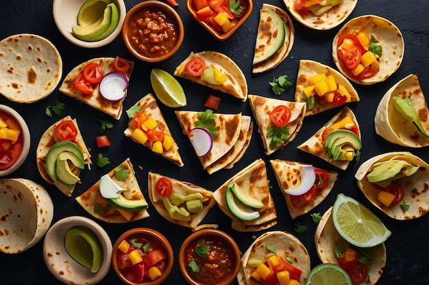 Aerial view of quesadillas arrang