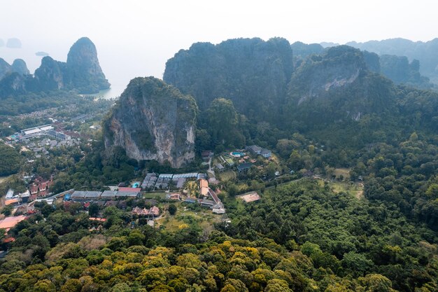 Aerial view of Railay beach in summer day in Krabi Thailand