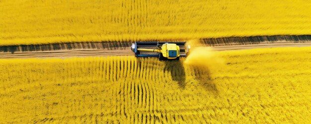 Aerial view of rapeseed harvest for biofuel production