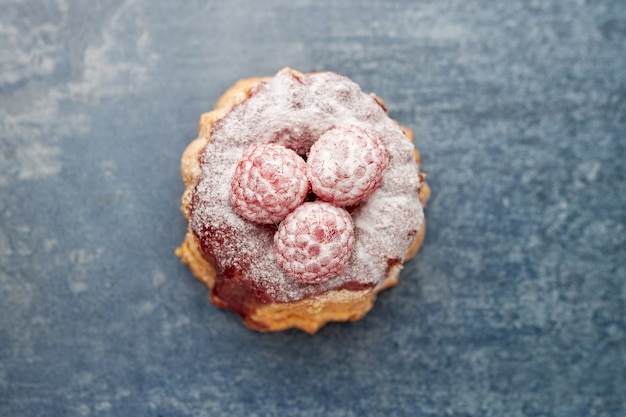 Aerial view of a raspberry tea cake