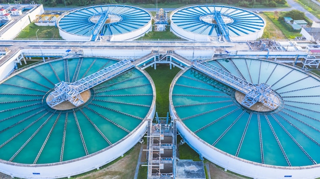 Aerial view recirculation solid contact clarifier sedimentation tank