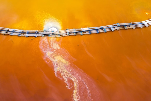 Aerial view of red copper mine water