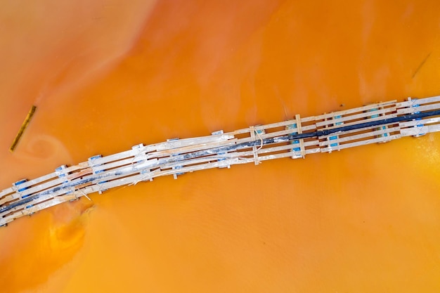 Photo aerial view of red copper mine water