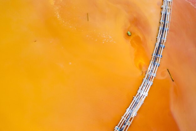 Aerial view of red copper mine water