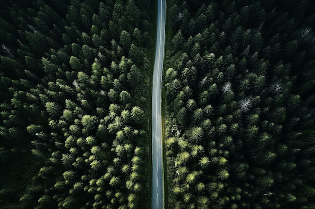 Взгляд с воздуха на отдаленную лесную дорогу