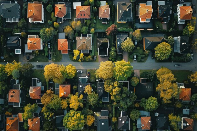 Aerial View of Residential Area in Autumn Generative AI