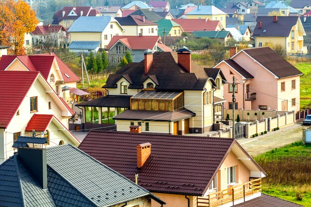 Aerial view of residential area with modern houses in Ivano-Frankivsk city, Ukraine