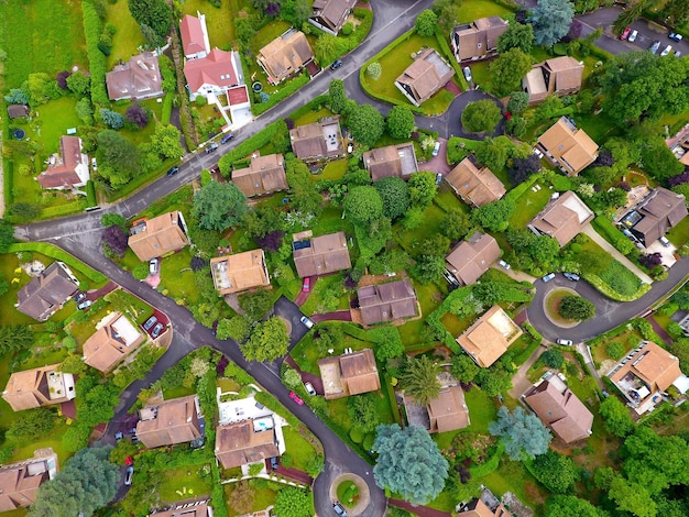 Aerial view of a residential district