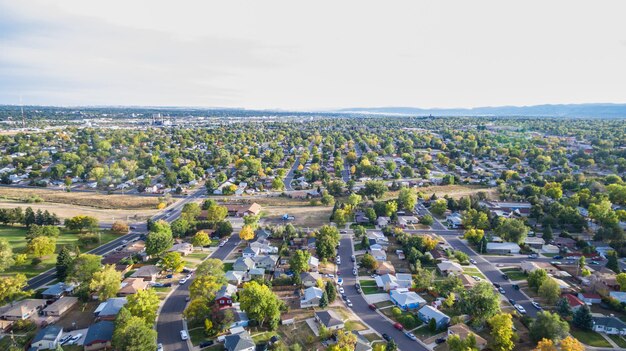 Aerial view of residential neighborhood in the Autumn.