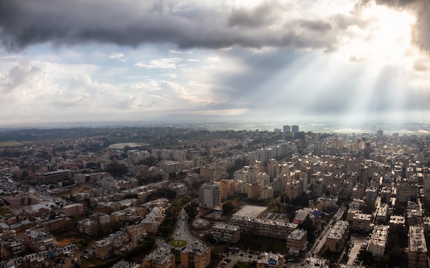 Aerial view of a residential neighborhood in a city Netanya Israel