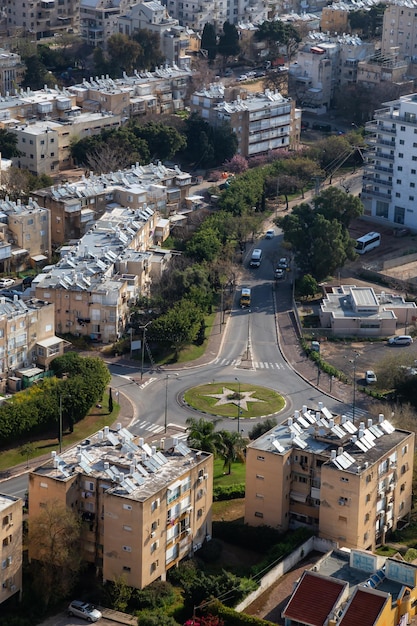 Aerial view of a residential neighborhood in a city Netanya Israel