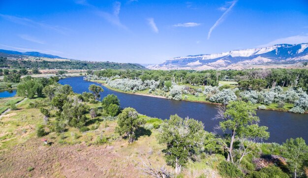 Aerial view of rest area near Colorado River at Rifle, Colorado.