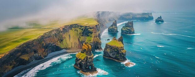 レイニスドランガーの海の山の空中写真