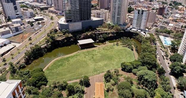 Aerial view of a Ribeirao Preto city park. Dr Luis Carlos Raya Park.