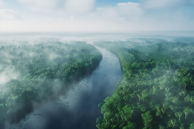 Aerial View of River in Rainforest Latin America