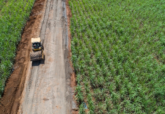 Aerial view road construction site machine 