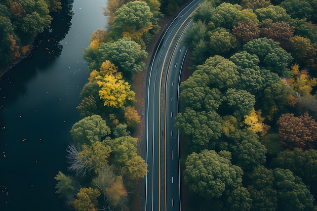 Aerial View of Road Cutting Through Forest