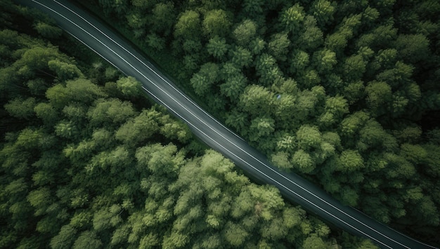 森の中の道路の空撮