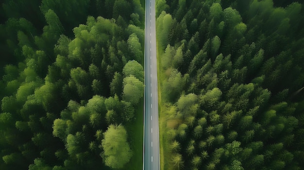 森の中の道路の空撮