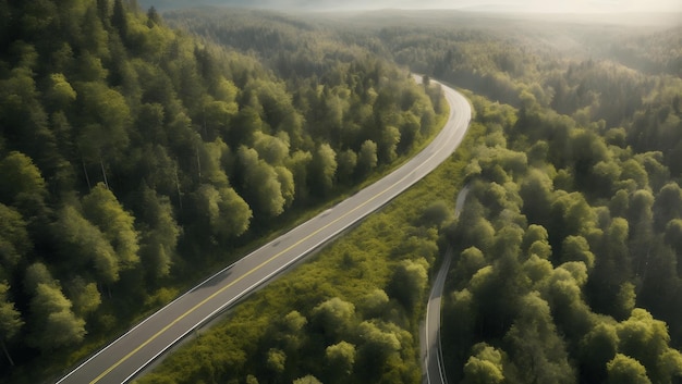 森の上の道路の空撮