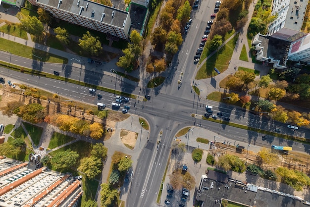 Aerial view of road interchange or highway intersection Junction network of transportation taken by drone