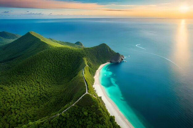 Photo aerial view of a road leading to a beach with a road leading to the ocean.