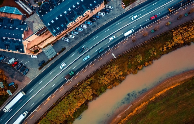 Aerial view of road in sighisoara