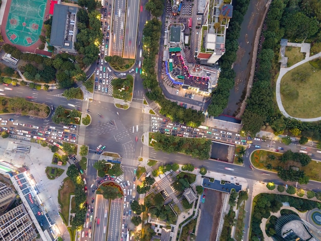 Aerial view of roads in Guangzhou city center