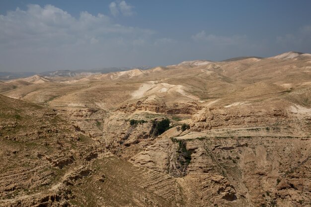 Aerial view of a rocky canyon during a sunny day