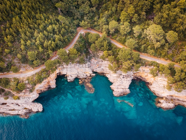 Aerial view of the rocky shore of the Adriatic Sea