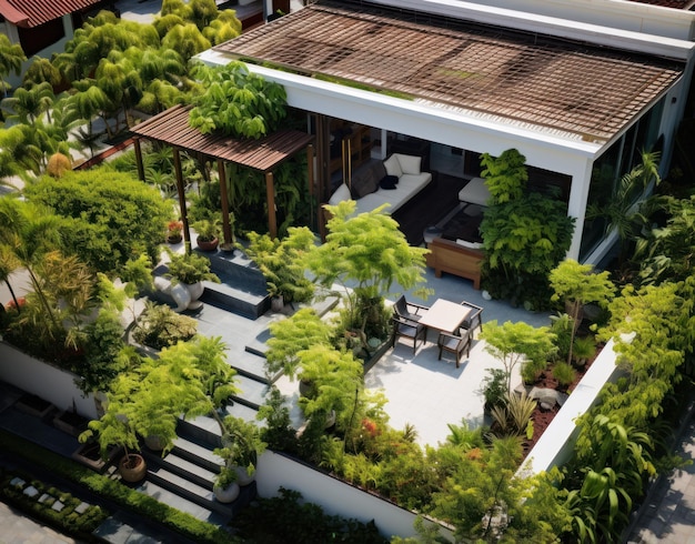 Photo aerial view of roof top terraced garden