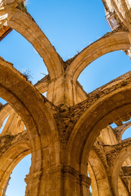 Aerial view of the ruins of an ancient abandoned monastery in santa maria de rioseco burgos