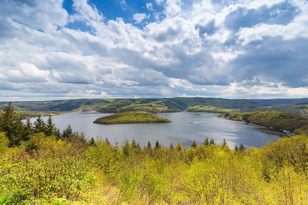 Aerial view of the Rursee lake at the Eifel