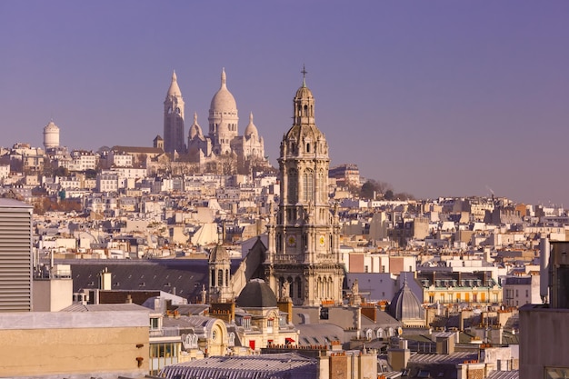 Aerial view of sacrecoeur basilica or basilica of the sacred heart of jesus at the butte montmartre