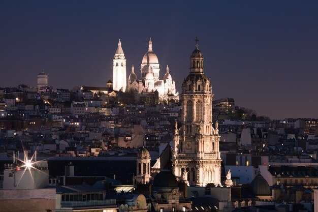 Aerial view of sacrecoeur basilica or basilica of the sacred heart of jesus at the butte montmartre