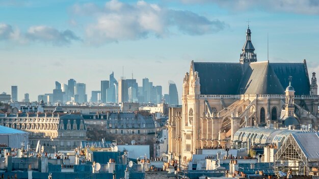 Aerial view of the Saint Augustin church with bustling cityscape in the background in Paris France