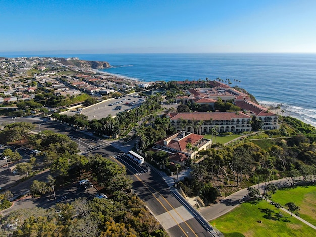 Aerial view of Salt Creek and Monarch beach coastline Small neighborhood in Orange County