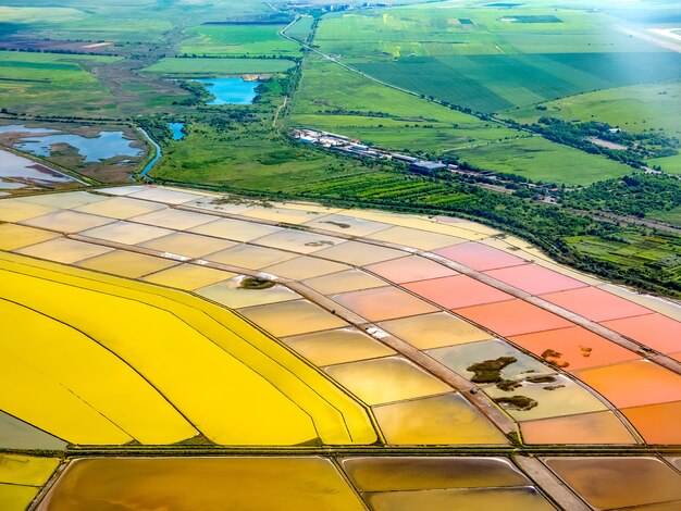 Aerial view of salt pans near Burgas, Bulgaria