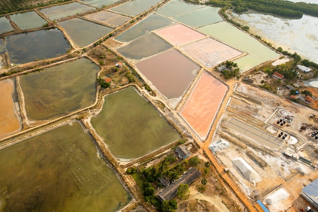 Aerial view of salt production ponds sri lanka