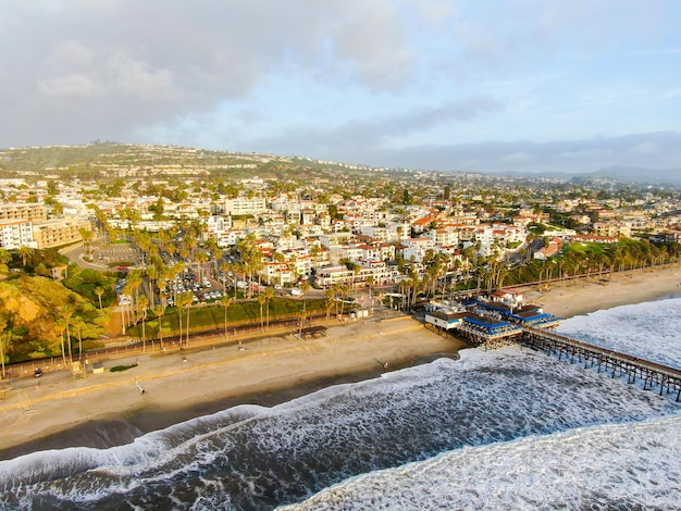 Aerial view of San Clemente Pier and ocean California USA