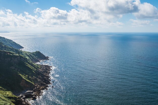 Aerial view of San Sebastian cliff Donostia Spain on a beautiful summer day