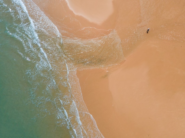 Vista aerea della spiaggia sabbiosa e dell'oceano con le onde