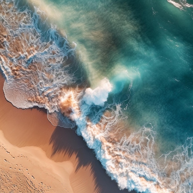 Aerial view of the sandy beach and waves Drone photography